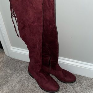 Maroon high knee boots